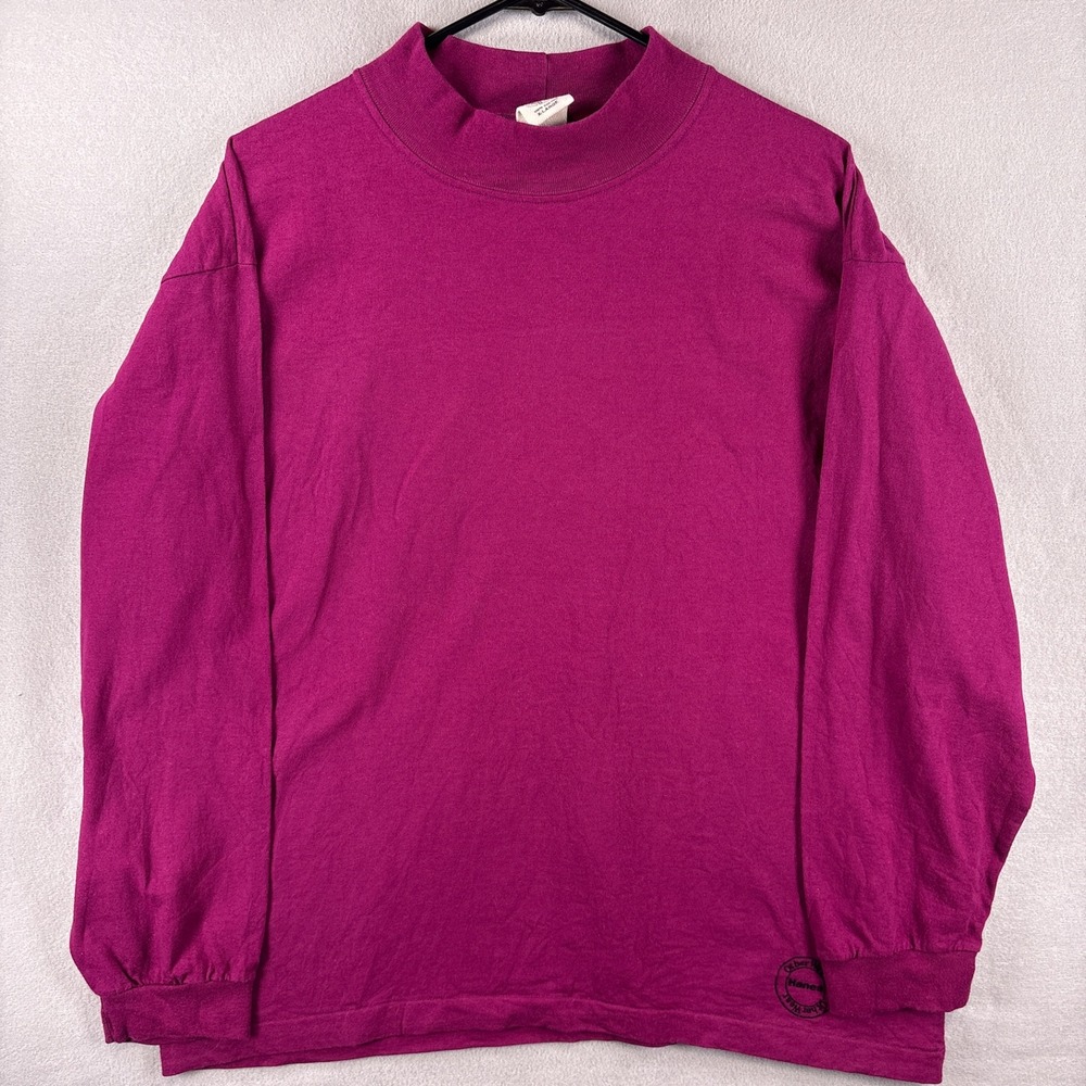 Vintage Hanes Otherwear Blank Long Sleeve Shirt XL Blank Burgundy Purple 90s